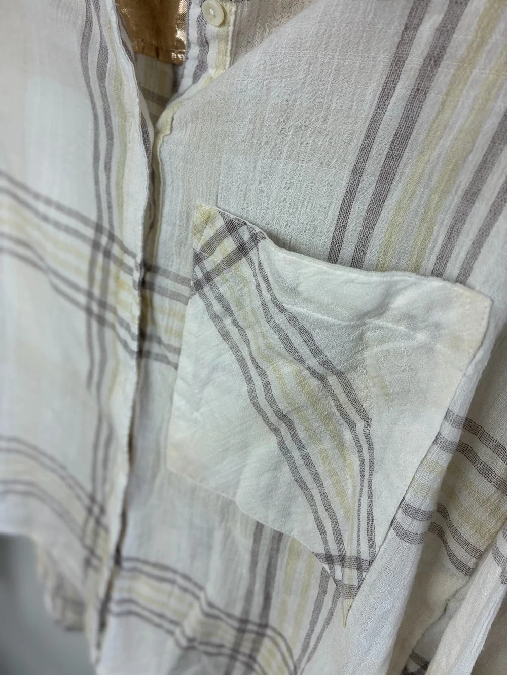 Free People Plaid Button-Down Shirt - Cream, Taupe, Pale Yellow